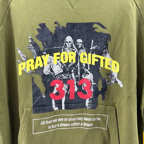NWT GFTD‎ LA Pray For Gifted 313 Hoodie Wash Olive Green Men’s L Streetwear - Picture 6 of 12